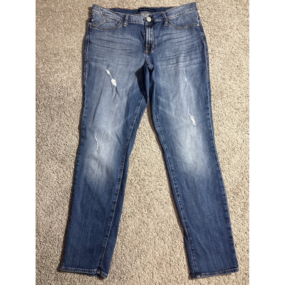 Rock & Republic Berlin Straight Leg Distressed Jeans Blue Size 14 M